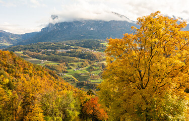 Fototapeta premium Autumnal view of the valley of the Eisack in South Tyrol - Eisacktal - northern Italy - Europe. Landscape photography