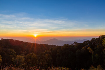 Beautiful sun rise on nature background. The sun rise in the morning.