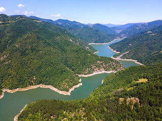 Aerial summer view of Tsankov kamak Reservoir, Bulgaria