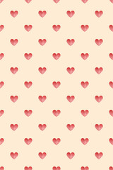 Seamless pattern with romantic watercolor hearts on background, mood valentine's day. Stock illustration for web, print, background and wallpaper, wrapping paper, scrapbooking and invitation card.