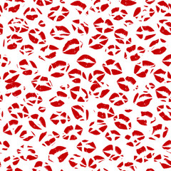 Seamless pattern of a red lips on white background. vector illustration for Valentines Day	