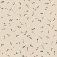 Floral vector Xmas celebration. Vintage winter pattern in modern style. Simple design, graphic element.