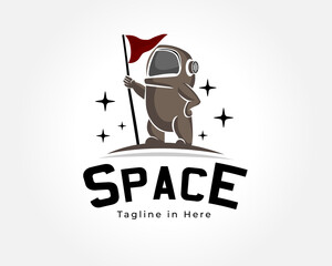 Astronaut Landing On Moon Holding Flag Cartoon Vector Icon Illustration inspiration