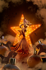 Beautiful woman with big wooden star