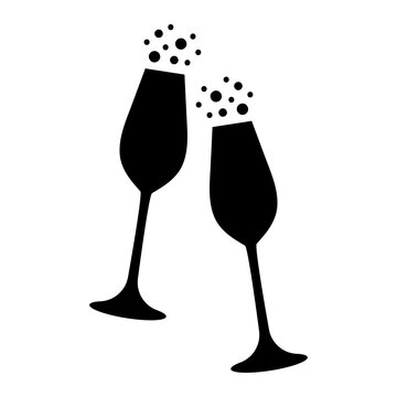 Wine glasses vector illustration, concept of celebration, black and white, silhouette .