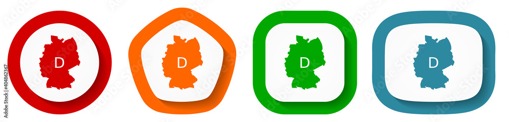 Aufkleber map of germany vector icon set, flat design buttons on white background