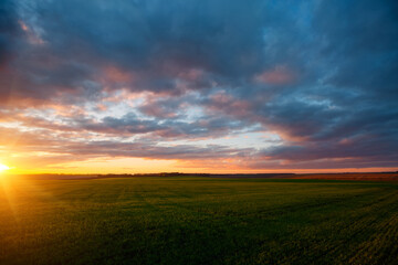 Fototapeta na wymiar Attractive evening sky of agrarian land. Fresh vibrant colors.
