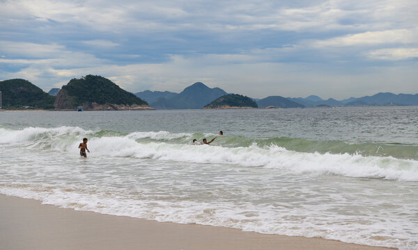  Citizens swim on the beach of Copacabana