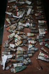 Fototapeta premium Artist's accessories. Palette, brushes, paints