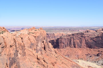 Canyonlands scenic view with rocks canyons blue sky
