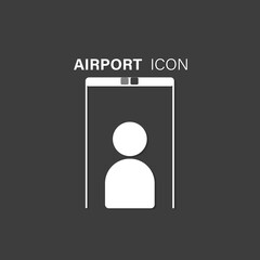 Airport security checkpoint icons. White vector icon on the black background.