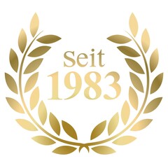 Seit Jahr 1983 Goldlorbeerkranz mit deutschem Text Vektor auf weißem Hintergrund