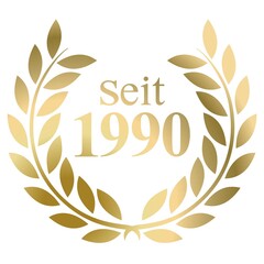 Seit Jahr 1990 Goldlorbeerkranz mit deutschem Text Vektor auf weißem Hintergrund