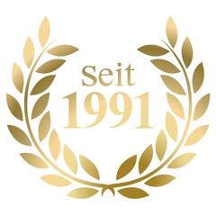 Seit Jahr 1991 Goldlorbeerkranz mit deutschem Text Vektor auf weißem Hintergrund