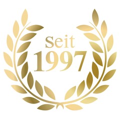 Seit Jahr 1997 Goldlorbeerkranz mit deutschem Text Vektor auf weißem Hintergrund