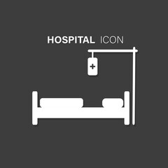Vector illustration can be used for topics like healthcare, hospital, medical care. White vector hospital bed icon or logo on black background.