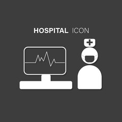 Heart rate meter line and nurse icon. Cardiogram medical machine line icon and nurse wearing medical mask icon.