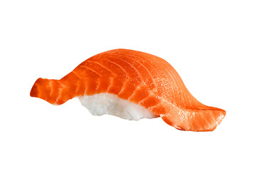 
closeup salmon sushi isolated on white background with clipping path