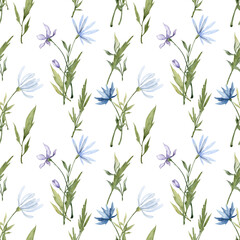 Fototapeta na wymiar Seamless pattern with hand painted watercolor florals