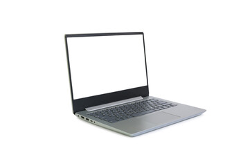 Laptop with blank white screen isolated on white background. Notebook computer with empty space and clipping path