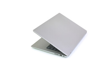 Laptop with fold screen down isolated on white background. Notebook computer with clipping path