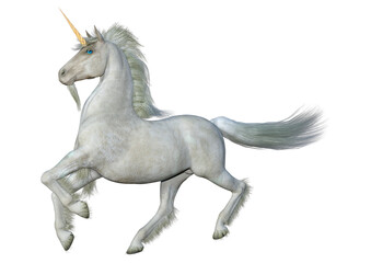 Plakat 3D Rendering Fairy Tale White Unicorn on White