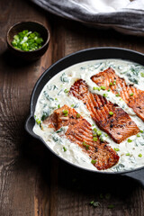Salmon Steak with Spinach, Cream and Lemon