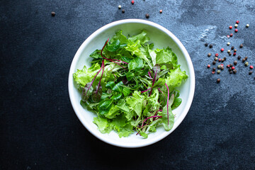 green salad lettuce mix juicy microgreen snack ready to eat on the table healthy meal snack top view copy space for text food background rustic