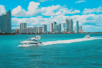 city skyline with boats