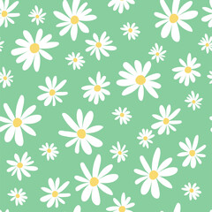Children's seamless pattern with white flowers camomiles . Cute texture for kids room design, Wallpaper, textiles, wrapping paper, apparel. Vector illustration