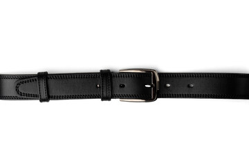 Black leather belt isolated on white background.