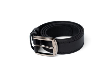 Black leather belt isolated on white background.