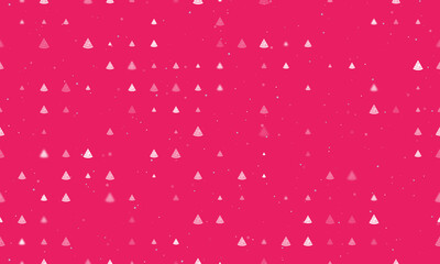 Seamless background pattern of evenly spaced white slice of pizzas of different sizes and opacity. Vector illustration on pink background with stars