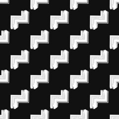 vector white rough zigzag ladder brush stroke seamless pattern on black