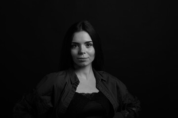 Black and white portrait of beautiful young woman