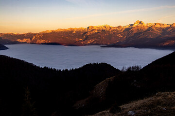Fototapeta premium First light from Bohinj mountains