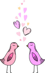 Two birds in love, Valentine's day postcard. 