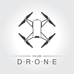 Fototapeta na wymiar Drone Quadrocopter icon. Logo template of flying drone with action camera. Vector illustration