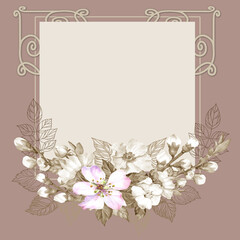 frame with flowers.watercolor roses.