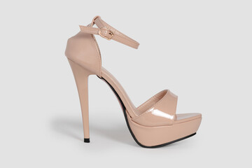 Luxury cream high heel isolated on white background.. With clipping path for design and artwork....
