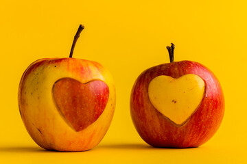 Valentine's Day background. The two apples exchanged hearts. Romantic background for the holiday. - 404883591