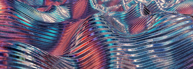 A 3D Render of Corrugated Metal Waves Reflecting Warm and Cold Colors