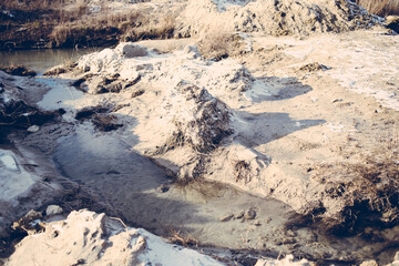 Dirty road in spring after snow