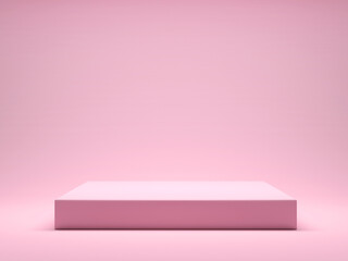 Pink platform for product display interior podium place. 3d rendering