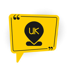 Black Location England icon isolated on white background. Yellow speech bubble symbol. Vector.