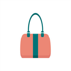 Large women's orange bag with green handle, isolated on white background. Stylish women's accessory. Vector illustration in flat style