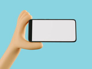 Phone in hand. Blank white screen on the phone. Mockup. 3d rendering. 3d illustration. 3d hand - 404888911