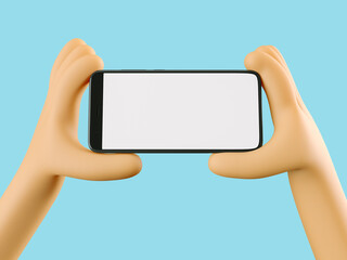 Phone in hand. Blank white screen on the phone. Mockup. 3d rendering. 3d illustration. 3d hand - 404889100