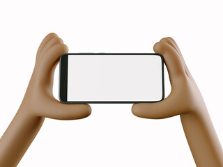 Phone in hand. Blank white screen on the phone. Mockup. 3d rendering. 3d illustration. 3d hand - 404889185