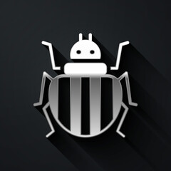Silver Colorado beetle icon isolated on black background. Long shadow style. Vector.